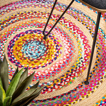Isla Round Boho Braided Rag & Jute Area Rug